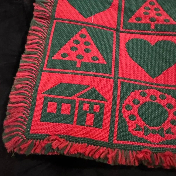 VTG Christmas Table Decor Runner Placemat Wreath Trees Hearts Country Cottage - Picture 2 of 7